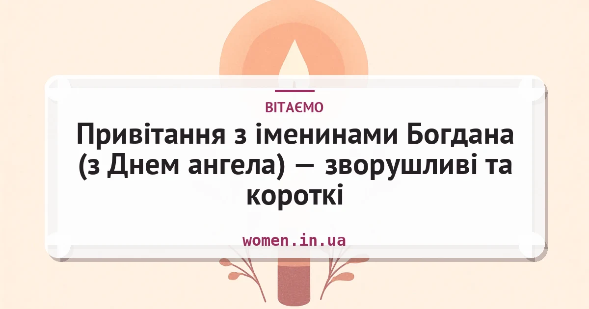 Привітання з іменинами Богдана (з Днем ангела) — зворушливі та короткі — листівка з підписом