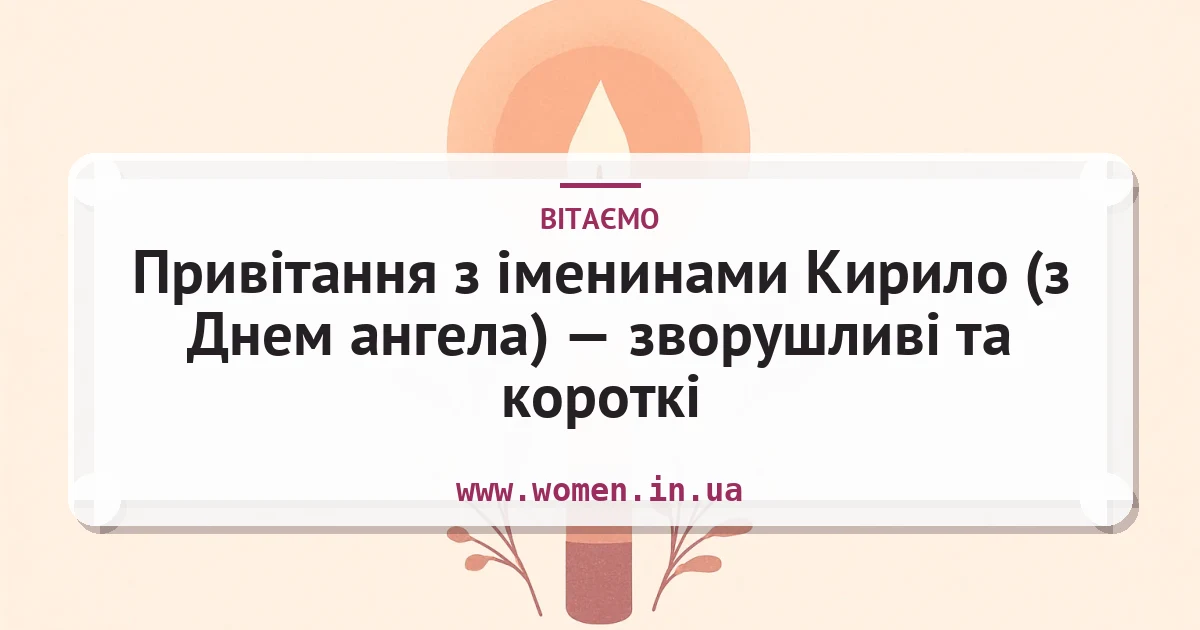 Привітання з іменинами Кирило (з Днем ангела) — зворушливі та короткі — листівка з підписом