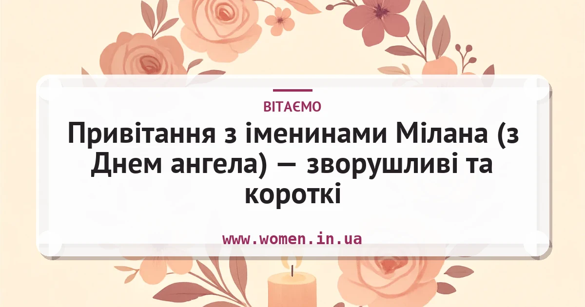 Привітання з іменинами Мілана (з Днем ангела) — зворушливі та короткі — листівка з підписом