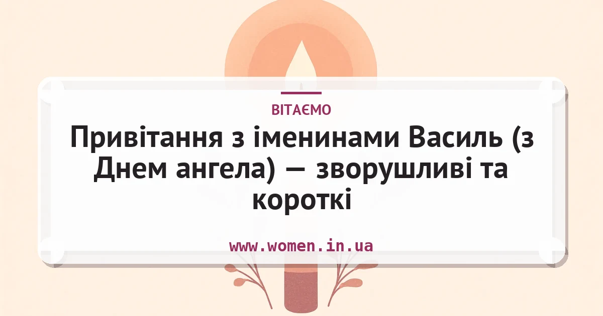 Привітання з іменинами Василь (з Днем ангела) — зворушливі та короткі — листівка з підписом